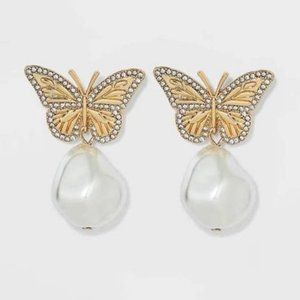 SUGARFIX By Baublebar Crystal Wings Butterfly Drop Earrings - Gold
